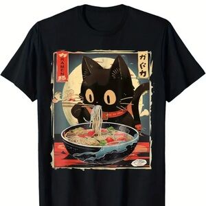 Novelty Ramen Black Cat Graphic T-Shirt